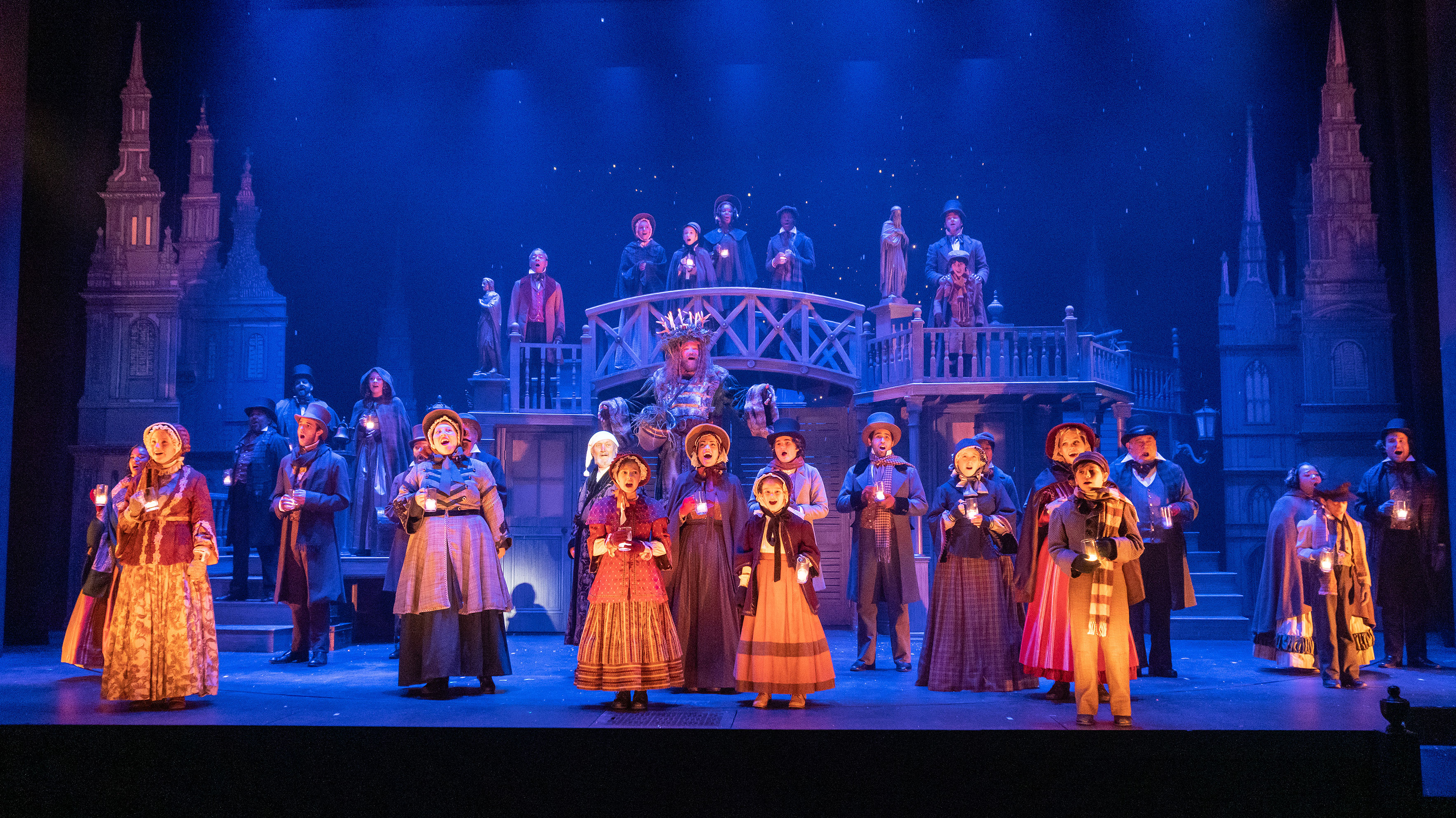 The cast of KCRep's 2019 production of A CHRISTMAS CAROL (Photo by Don Ipock)
