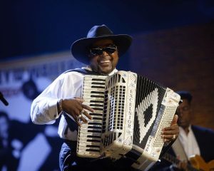 Nathan Williams performs with an accordian.