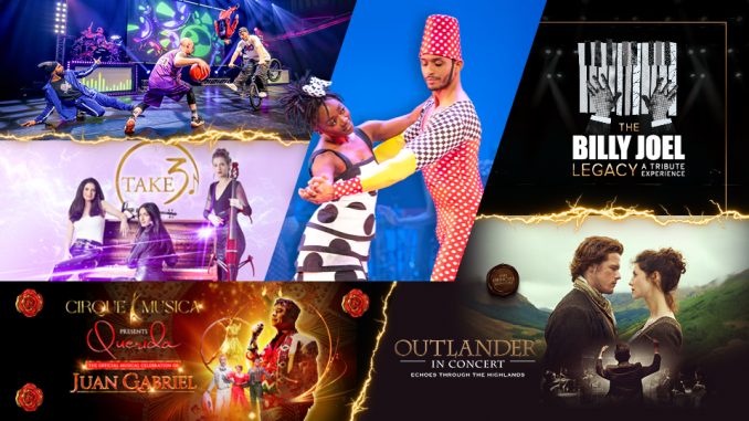 Images featuring 360 Allstars, Take3, Cirque Musica, The Nutcracker and Mouse King, The Billy Joel Legacy, and Outlander in Concert.